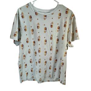 Men's Hurley Pineapple Skulls All Over Print White Short Sleeve T-Shirt Sz‎ Lg